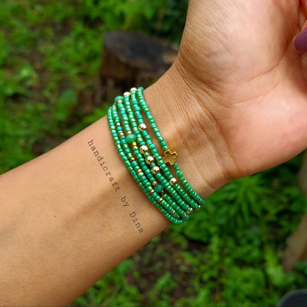 Handmade Multistrand Seed Bead & 14k Gold Bracelet.